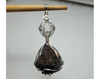 HERKIMER Diamant Druzy & natürliche Wirewrap-Anhänger - Sterlingsilber Agentium---ww1245