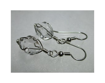 ww1289 - 1/2" Wirewrap HERKIMER DIAMOND EARRINGS - Argentium Sterling Silver