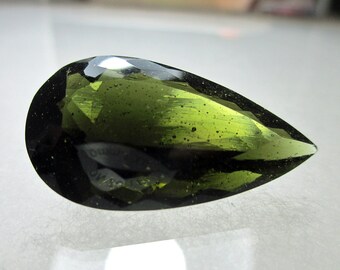 33.6 Carat FACETED MOLDAVITE Teardrop From Chlum, Czech Republic - ww1322