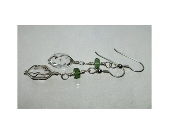 ww1356 - MOLDAVITE & HERKIMER DIAMOND Wirewrap Earrings - Argentium Sterling Silver