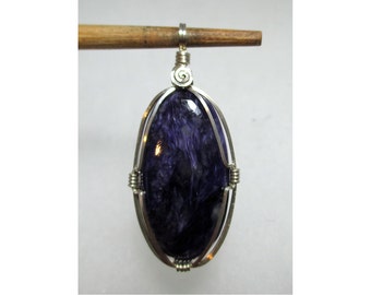 7,2 Gramm CHAROITE Anhänger - Argentium Sterlingsilber Wirewrap - ww1066