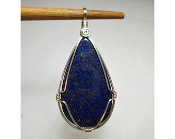 6,0 Gramm LAPIS LAZULI Teardrop Anhänger - Argentium (Sterling) Silber Wirewrap - ww1070