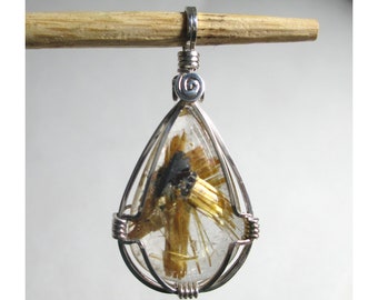 2.9 gram STAR RUTILATED QUARTZ Pendant - Argentium Silver Wirewrap - ww1463