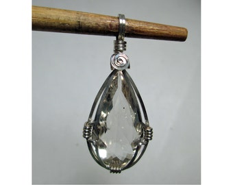 8.5 Ct. Faceted HERKIMER DIAMOND Teardrop Wirewrap Pendant-Agentium Sterling Silver-ww1060