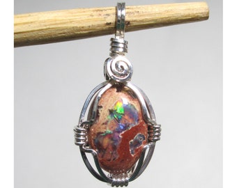 4 Ct. MEXICAN BOULDER OPAL Wirewrap Pendant - Argentium Sterling Silver - ww1464