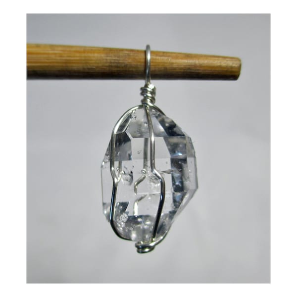 2.8g HERKIMER DIAMOND Wirewrap Pendant -Agentium Sterling Silver ww583