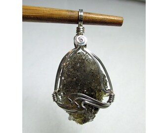 HERKIMER DIAMANT DRUZY Wirewrap Anhänger - Agentium Sterlingsilber ww989