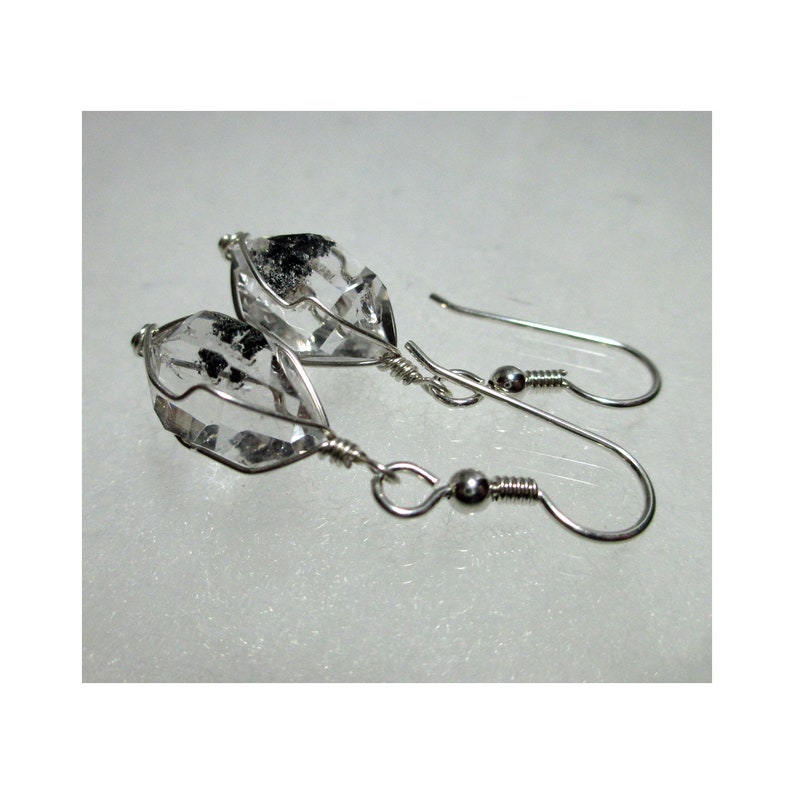 ww1302 1/2 Wirewrap HERKIMER DIAMOND EARRINGS Argentium Sterling Silver image 1