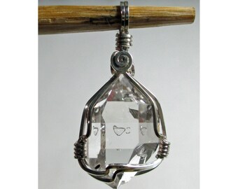 3.0 Gram HERKIMER DIAMOND Wirewrap Pendant - Agentium Sterling Silver - ww1438