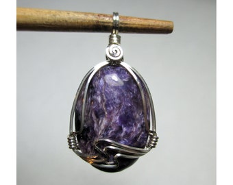 3,7 Gramm CHAROITE ANHÄNGER - Argentium Sterlingsilber Wirewrap - ww992