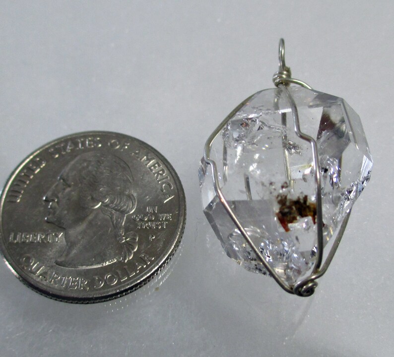 9.6 Gram HERKIMER DIAMOND Wirewrap Pendant Agentium Sterling Silver ww537 image 2