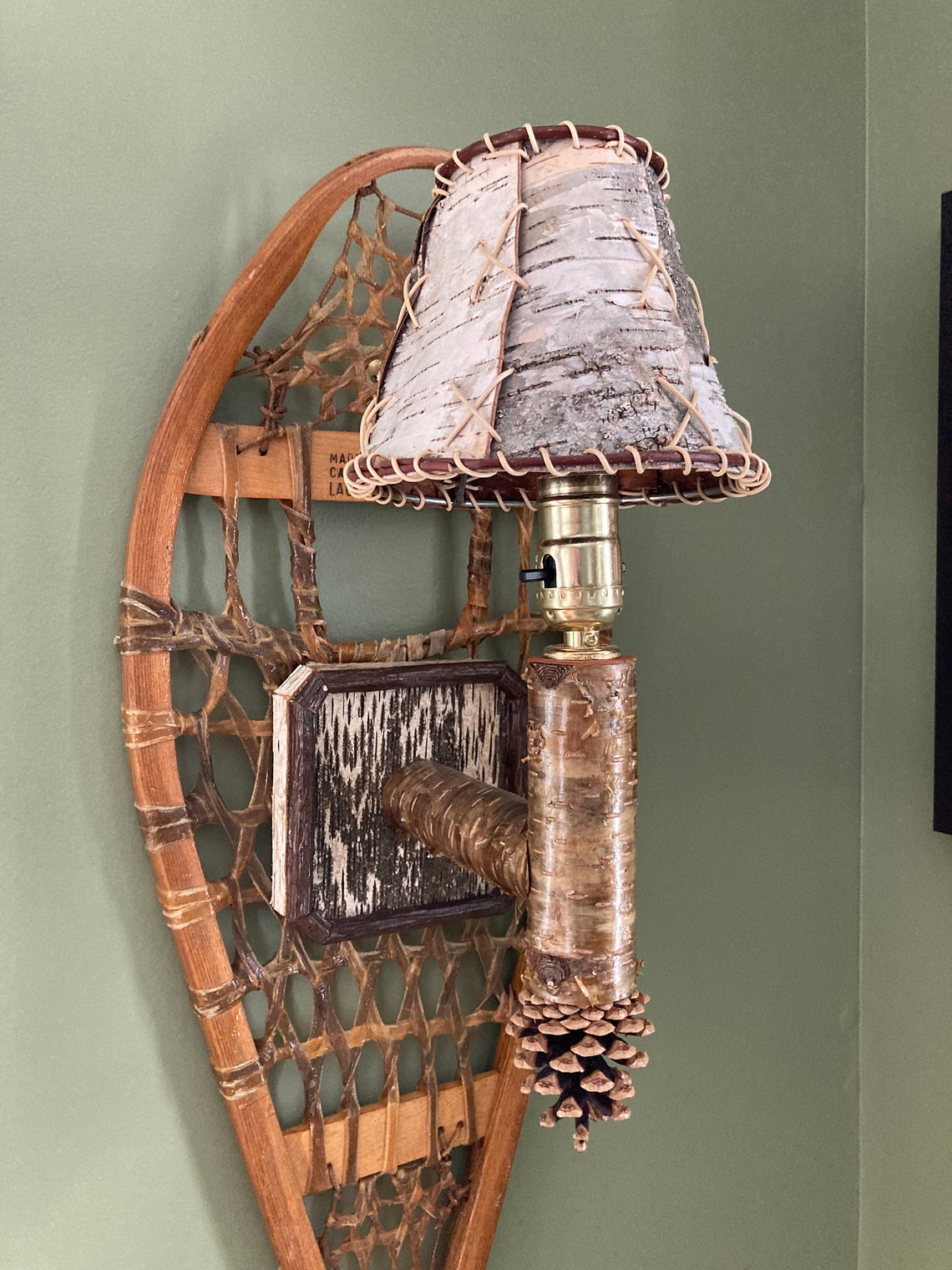 Vintage Snowshoe Lamp With White Birch Mount and Lampshade Etsy