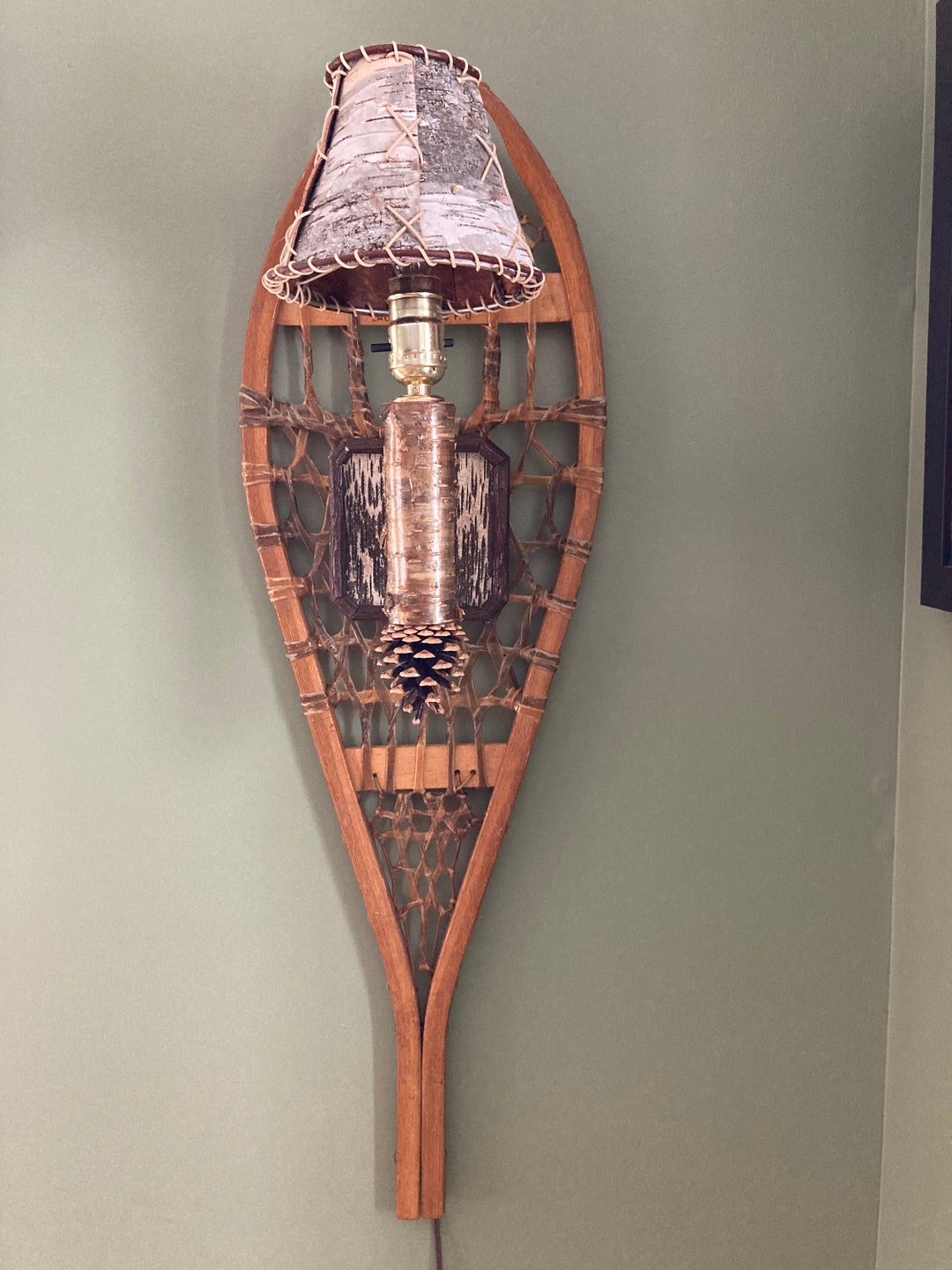 Vintage Snowshoe Lamp With White Birch Mount and Lampshade Etsy