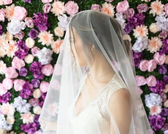 Soft Drop Veil Blusher Wedding Veil | Sheer Cathedral Fingertip Chapel, Veil with blusher, Very Sheer Wedding Veil, Drop Veil Wedding