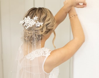 Lace Appliqué Veil with Pearls | Barely There