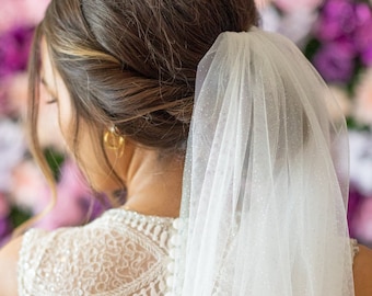 Glitter Wedding Veil | Sparkle Veil Cathedral Fingertip Ivory Bridal Veil, Single Tier, Wedding Veil Short Veil, Chapel Veil, Shiny Veil