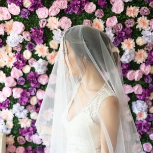 Soft Drop Veil Blusher Wedding Veil | Sheer Cathedral Fingertip Chapel, Veil with blusher, Very Sheer Wedding Veil, Drop Veil Wedding