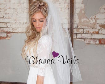 Two Tier Wedding Veil with Raw Edge, Bridal Veil