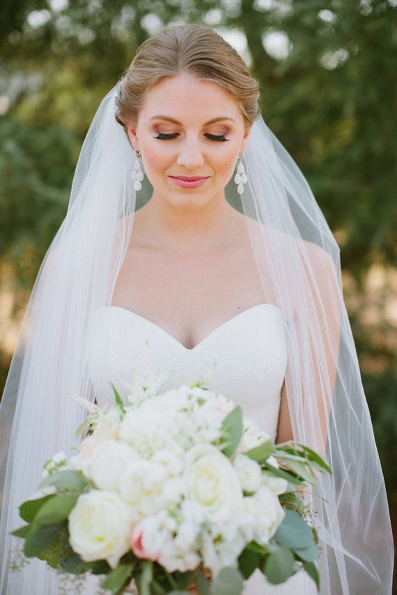 Bridal Veil with Pencil Trim in Ivory Bridal veil Chapel two layers veil Wedding pencil trim | eBay main image 4