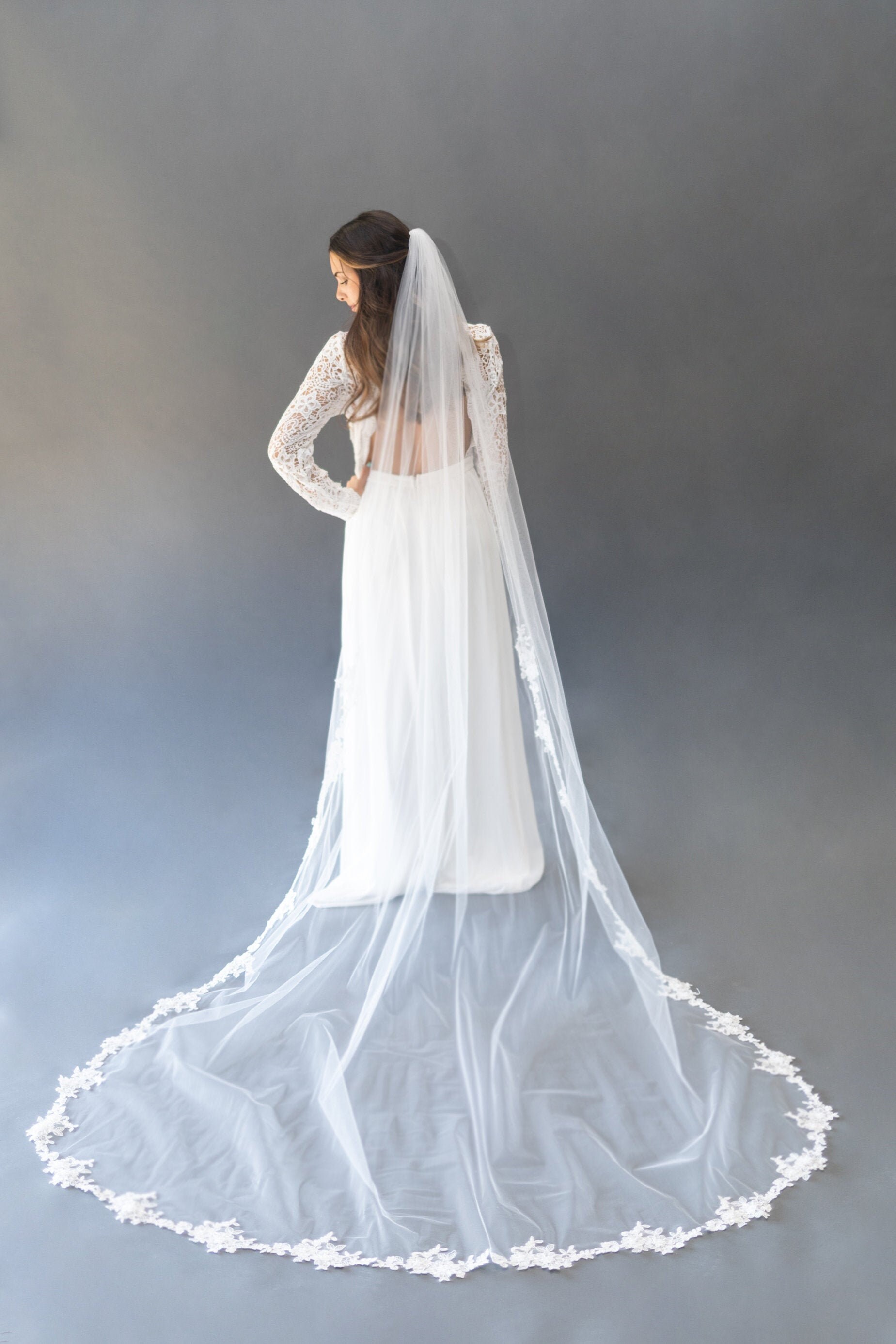 The Isabella- Mantilla Applique Lace Veil – Blanca Veils