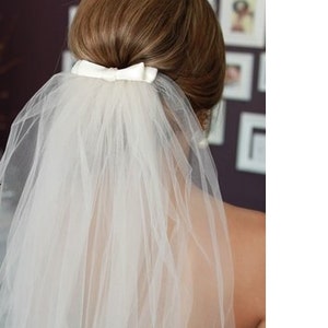 Twigs & Honey Tulle Long Bridal Hair Bow, Veil - Drapey Tulle Bridal Bow Hair Comb - Style #2356