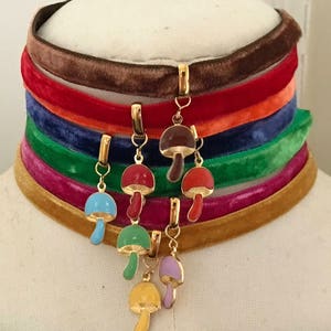 Mushroom necklace, Choker, Mushroom Choker, Enamel Mushrooms, Mushroom Farmer Choker, vintage Choker, Gift For Her, Organic Choker, Organic