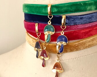 Vintage Mushroom Choker, Enamel Mushrooms Choker, whimsical Choker, Minimalist Choker, Gift For Her, Woman's Choker, NOS #CH5