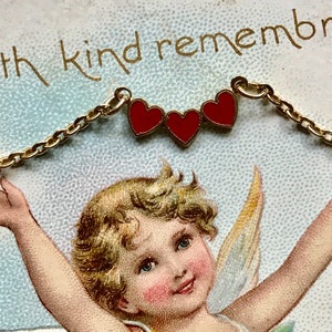 Tiny Heart Necklace, Red heart Necklace, Vintage heart necklace, For Little Girl Gift, Valentines Day Gift, Gift for young lady