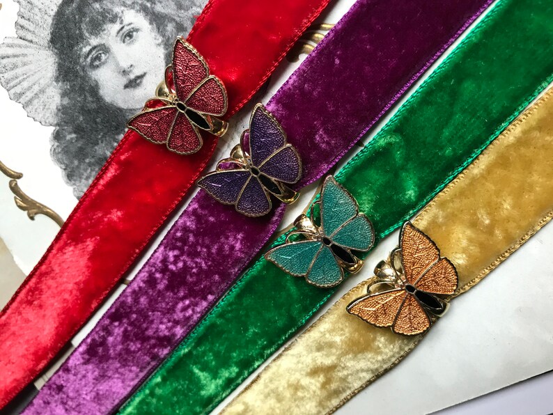 Vintage Velvet Choker Layered Choker Minimalist Choker Victorian Choker Butterfly Choker Guilloche Choker Butterflies Enamel Choker