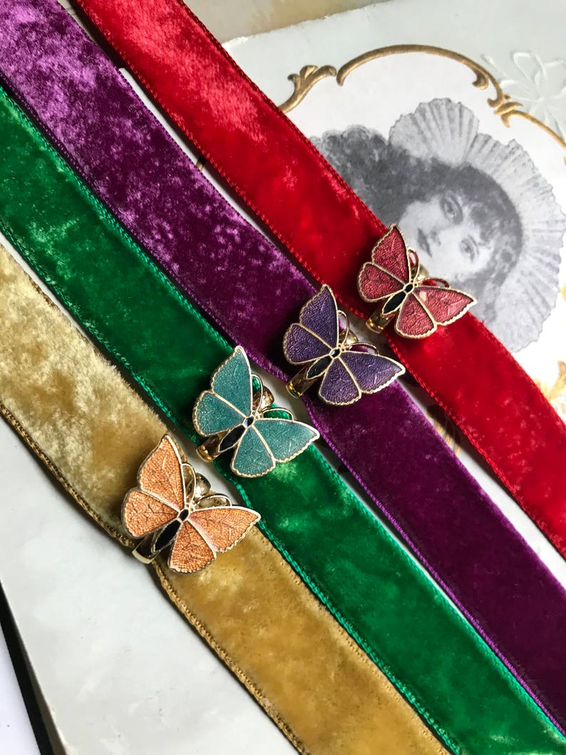 Vintage Velvet Choker Layered Choker Minimalist Choker Victorian Choker Butterfly Choker Guilloche Choker Butterflies Enamel Choker