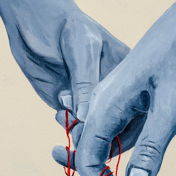 Side by Side  ARt Print "red thread of destiny series, Acrylic painting