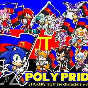 Poliamor Orgulho Sonic the Hedgehog Bandeira Adesivos de Vinil - Escolha entre Tails Knuckles Amy Rose Shadow Rouge Silver Blaze Cream Big Espio SEGA