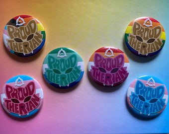 Proud Therian Mask Pin Buttons - many Queer, LGBTQIA+ options!
