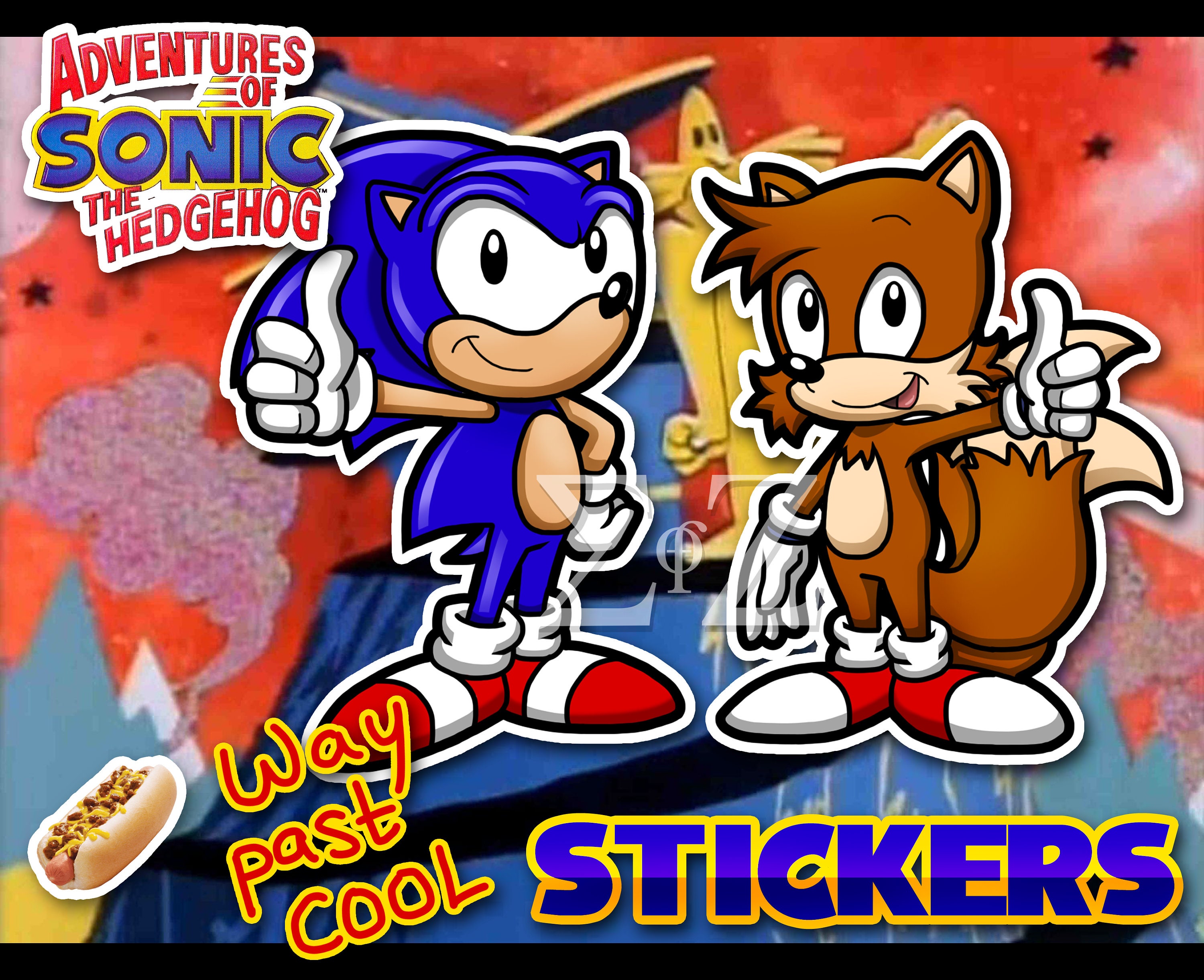 SEGA Adventures of Sonic the Hedgehog Stickers Sonic and Tails Miles Prower  Old School Television Series 