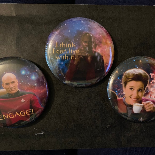 Star Trek Captains Pin Buttons - Katherine Janeway Jean-Luc Picard Benjamin Sisko