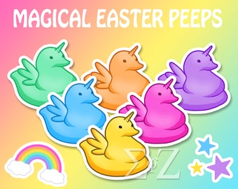 Easter Marshmallow Peeps "Magical Chick" Sticker - Chick Choose: Yellow, Pink, Blue, Purple, Orange, or Green