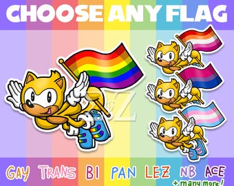 Ray the Flying Squirrel Sonic the Hedgehog Mania LGBTQ+ Pride Flag Vinyl Stickers - Choose Lesbian, Gay, Bi, Trans, NB, Pan, Ace & More!