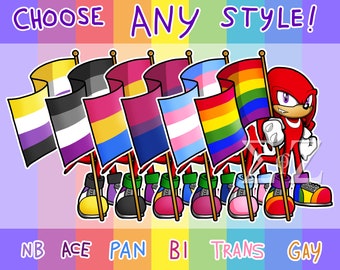 SEGA Sonic the Hedgehog Knuckles LGBT Pride Flag Vinyl Stickers - Choose Gay, Bi, Trans, NB, Pan, Ace & More - Customizable Option
