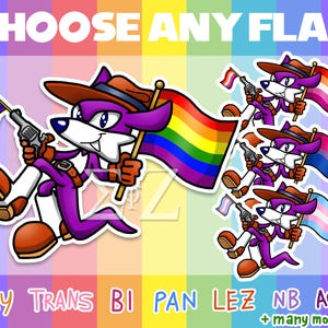 Adesivos de vinil com bandeira do orgulho LGBTQ+ Nack the Weasel Fang the Sniper Sonic the Hedgehog - Escolha entre lésbicas, gays, bissexuais, transgêneros, NB, Pan, Ace e muito mais!