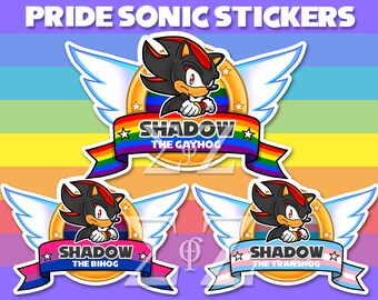 LGBTQ+ Shadow the Hedgehog Title Screen Stickers - Water Resistant Vinyl 4" Long Sonic - Gay Bi Trans Pan Ace NB