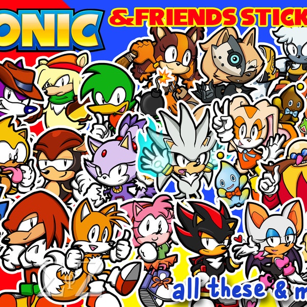 SEGA Sonic the Hedgehog & Friends Stickers - Tails Knuckles Amy Rose Shadow Rouge Silver Blaze Cream Eggman Espio Tangle Whisper and more!