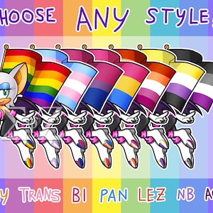 Naklejki winylowe SEGA Sonic the Hedgehog Rouge the Bat LGBT Pride Flag - Wybierz geja, lesbijkę, biseksualistę, transseksualistę, NB, Pana, Asa i więcej - Możliwość dostosowania