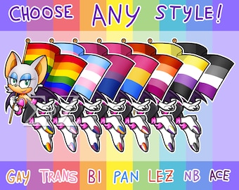 SEGA Sonic the Hedgehog Rouge the Bat LGBT Pride Flag Vinyl Stickers - Choose Gay, Les, Bi, Trans, NB, Pan, Ace & More - Customizable Option