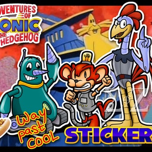 SEGA Adventures of Sonic the Hedgehog Stickers - Scratch Grounder and Coconuts Badnicks Old School Television Series