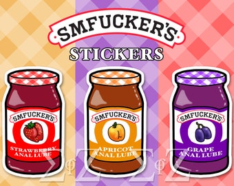 Smfucker's Anal Lube Jelly Jam Stickers in Strawberry Grape & Apricot Fruity Flavors LGBTQ+ Pride