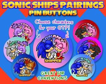 Sonic the Hedgehog Ships Pin Buttons - Sonamy Sonally Sonadow Sonaze Sonilver Sonuckles Knouge Silvaze Shadamy Shadouge Shadonic +MORE