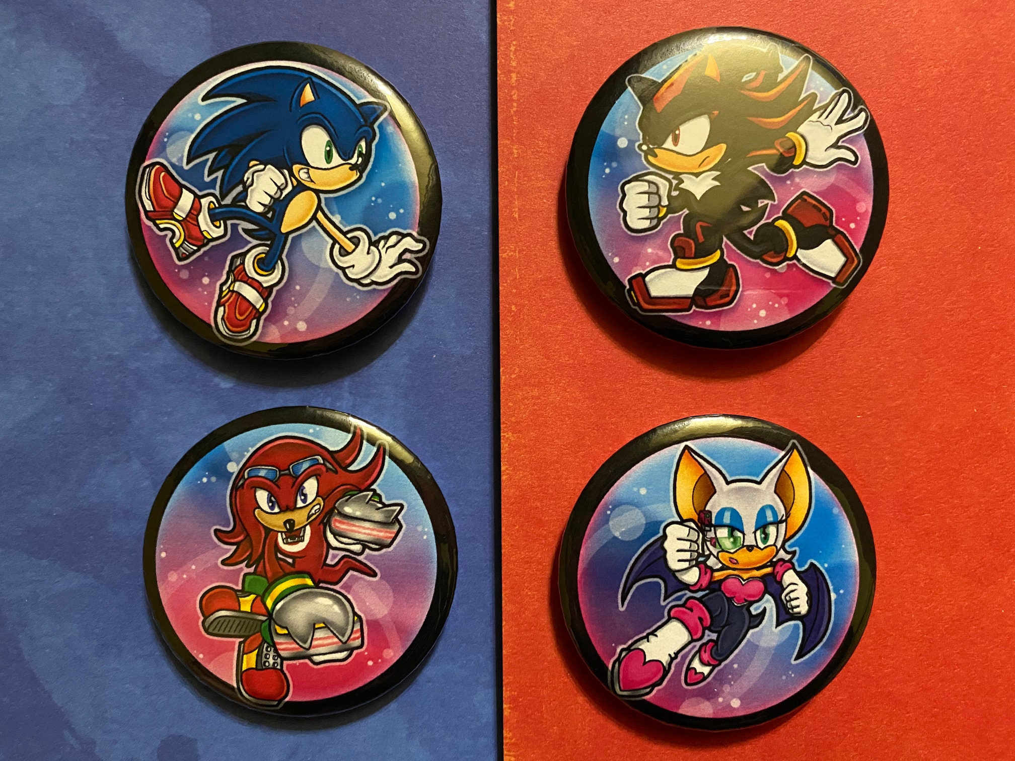 Sonic Tails Knuckles Amy Rose Sonic the Hedgehog Fan Art Sticker Button  Badge Pin 