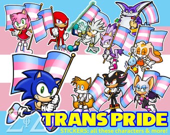 Trans Pride Sonic the Hedgehog Flag Vinyl Stickers Transgender - Choose Tails Knuckles Amy Rose Shadow Rouge Silver Blaze Cream Big Espio