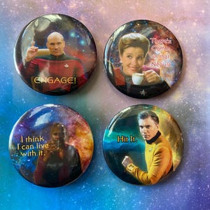 Star Trek Captains Pin Buttons - Katherine Janeway Jean-Luc Picard Benjamin Sisko Christopher Pike Gowron