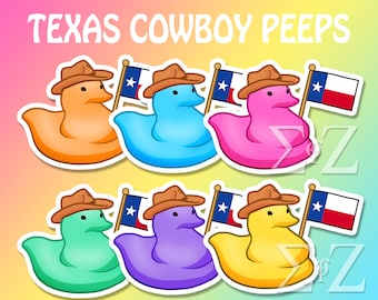Easter Marshmallow Peeps &quot;Texas Cowboy&quot; Sticker - Chick Choose: Yellow, Pink, Blue, Purple, Orange, or Green